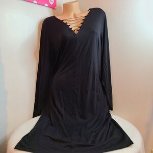 Bold Elements Long Sleeve Lace-up Midi Dress Plus Spice 1X